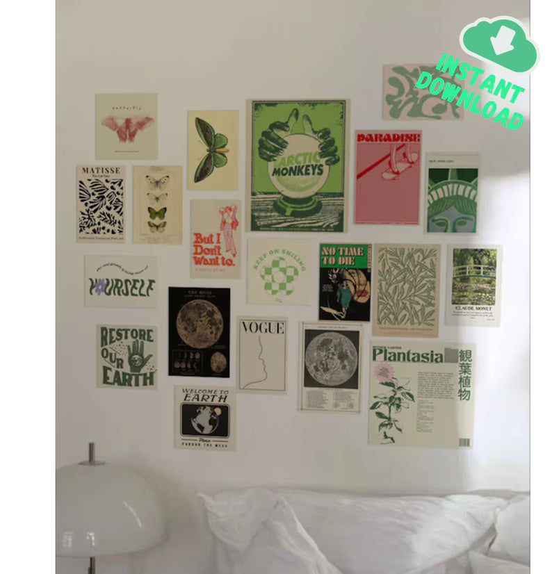 20 PCS | Aesthetic Vintage Wall Collage Kit | Teen Girl Retro Photo Collage | Aesthetic Green Wall Art | Digital Download