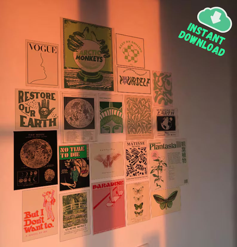 20 PCS | Aesthetic Vintage Wall Collage Kit | Teen Girl Retro Photo Collage | Aesthetic Green Wall Art | Digital Download